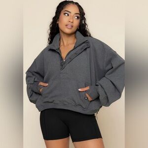 Popflex Ooey Gooey Grey Pull-On Snap Half Zip Sweatshirt - XXS/XS (runs big)
